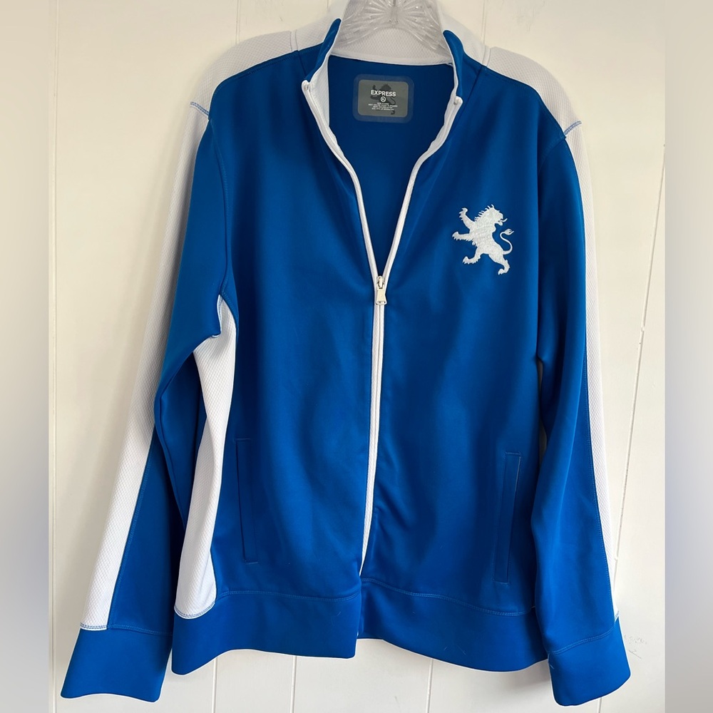 Men’s Express Blue & White Zip-Up Track Jacket Size XL